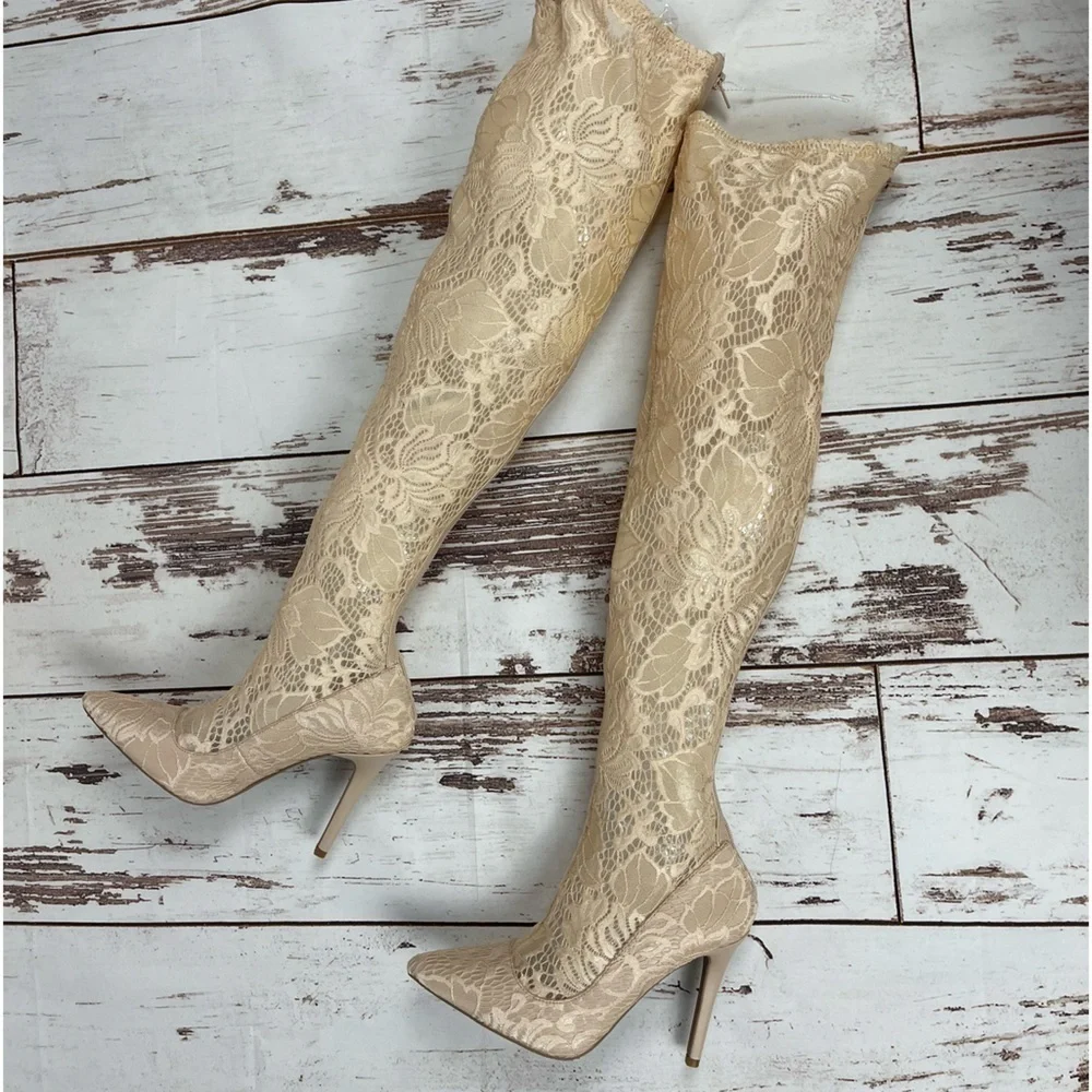 Lace Stiletto Thigh High Boots - Picture 8 of 11